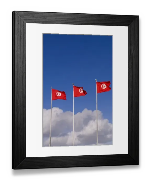Framed Print : Three Tunisia national flags flting at Tunis Airport in Northern Africa Framed Print : Three Tunisia national flags flting at Tunis Airport in Northern Africa
