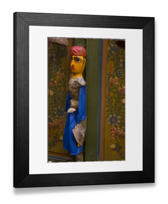 Framed Print : Colorful puppets for sale in Medina area of Tunis in Tunisia of Northern Africa