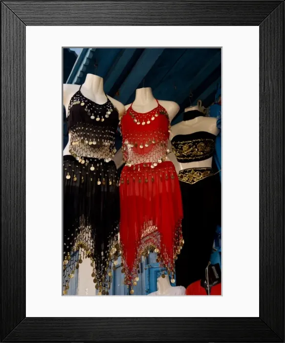 Framed Print : Belly dancer outfits for sale in Sidi Bou Said in Tunis Tunisia Northern Africa as Framed Print : Belly dancer outfits for sale in Sidi Bou Said in Tunis Tunisia Northern Africa as