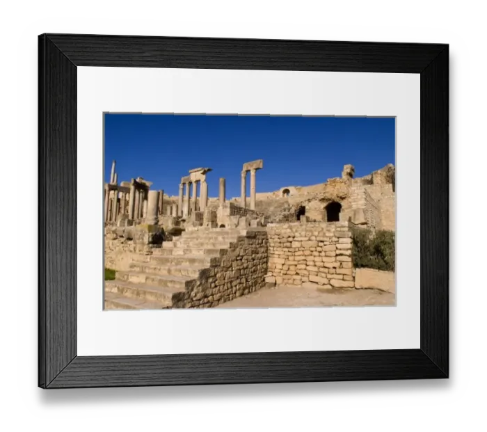 Framed Print : Historical 2nd Century Roman Theater ruins in Dougga in Tunisia Northern Africa Framed Print : Historical 2nd Century Roman Theater ruins in Dougga in Tunisia Northern Africa