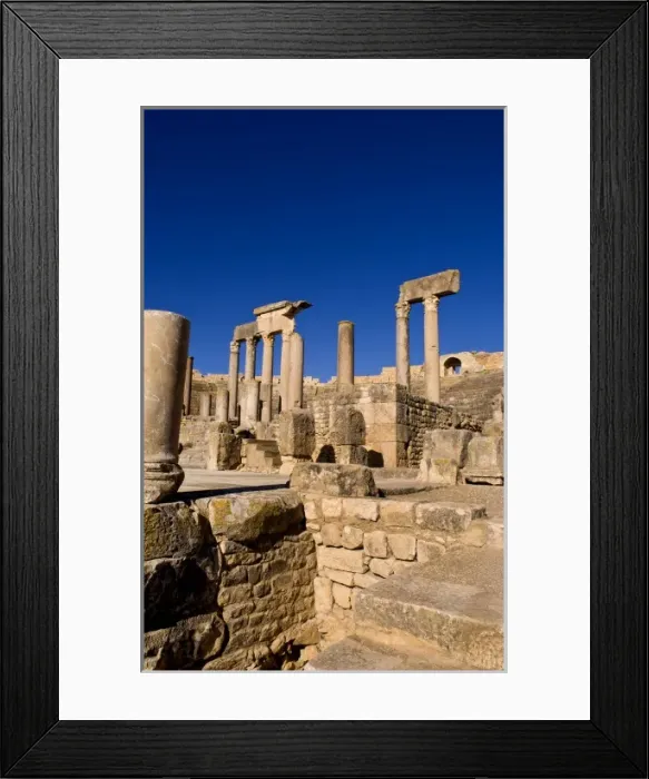Framed Print : Historical 2nd Century Roman Theater ruins in Dougga in Tunisia Northern Africa Framed Print : Historical 2nd Century Roman Theater ruins in Dougga in Tunisia Northern Africa