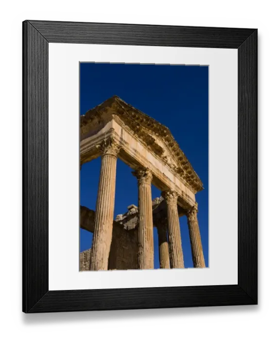 Framed Print : Forum and Capitol Temple in historical 2nd Century Roman ruins in Dougga in Tunisia