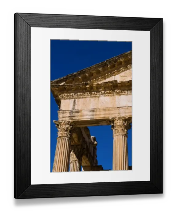 Framed Print : Forum and Capitol Temple in historical 2nd Century Roman ruins in Dougga in Tunisia Framed Print : Forum and Capitol Temple in historical 2nd Century Roman ruins in Dougga in Tunisia