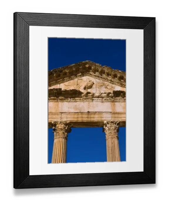 Framed Print : Forum and Capitol Temple in historical 2nd Century Roman ruins in Dougga in Tunisia