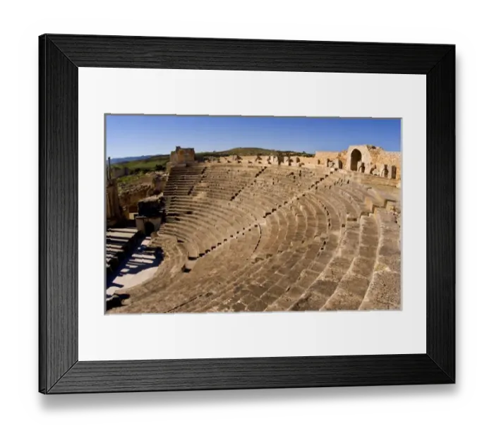 Framed Print : Historical 2nd Century Roman Theater ruins in Dougga in Tunisia Northern Africa