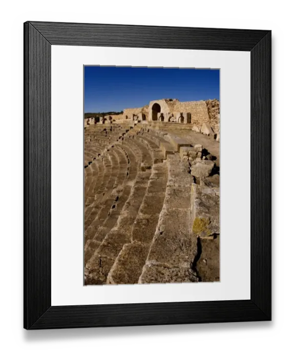 Framed Print : Historical 2nd Century Roman Theater ruins in Dougga in Tunisia Northern Africa