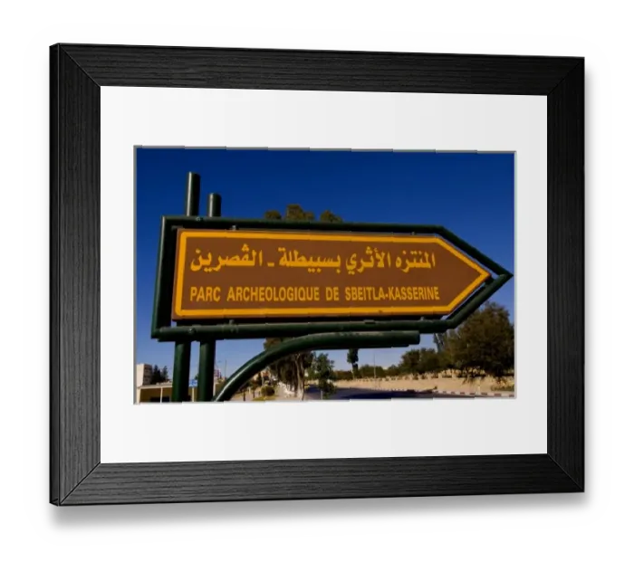 Framed Print : Sign for Archelogical ruins of Sufetula in Sbeitla Tunisia in Northern Africa Framed Print : Sign for Archelogical ruins of Sufetula in Sbeitla Tunisia in Northern Africa
