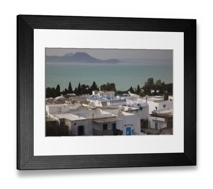 Framed Print : Tunisia, Sidi Bou Said, houses by the Gulf of Tunis Framed Print : Tunisia, Sidi Bou Said, houses by the Gulf of Tunis
