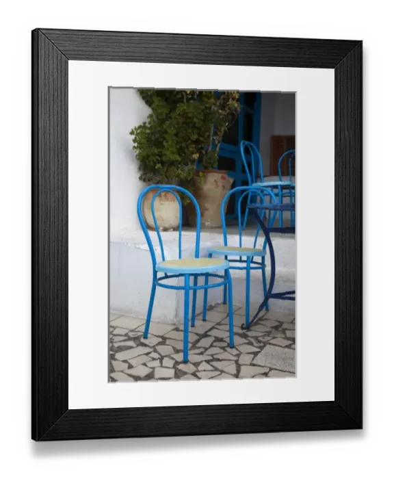 Framed Print : Tunisia, Sidi Bou Said, cafe chairs
