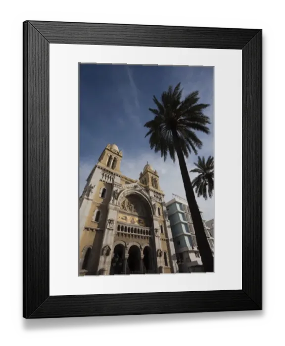 Framed Print : Tunisia, Tunis, Avenue Habib Bourguiba, Cathedral of St. Vincent de Paul