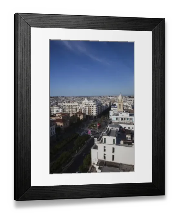 Framed Print : Tunisia, Tunis, Avenue Habib Bourguiba, elevated view towards Place de L Independence Framed Print : Tunisia, Tunis, Avenue Habib Bourguiba, elevated view towards Place de L Independence