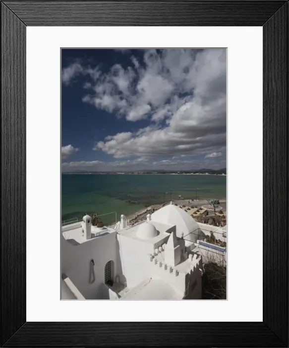 Framed Print : Tunisia, Cap Bon, Hammamet, elevated view of the Gulf of Hammamet from the Kasbah