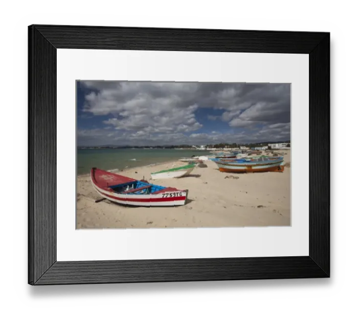 Framed Print : Tunisia, Cap Bon, Hammamet, fishing boats on beach Framed Print : Tunisia, Cap Bon, Hammamet, fishing boats on beach
