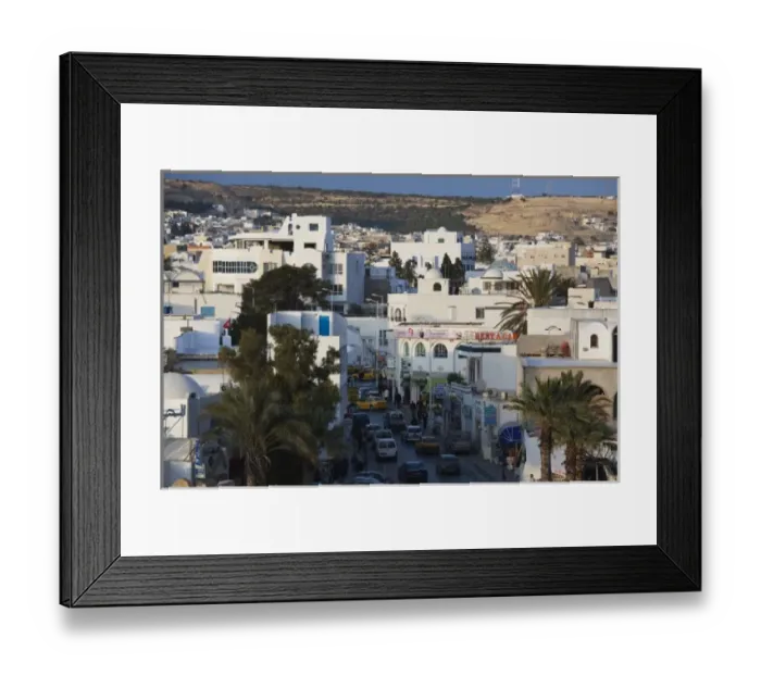 Framed Print : Tunisia, Cap Bon, Hammamet, Avenue de la Republique, elevated view, dusk Framed Print : Tunisia, Cap Bon, Hammamet, Avenue de la Republique, elevated view, dusk