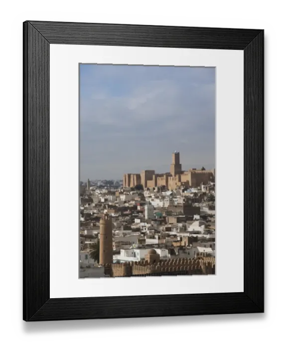 Framed Print : Tunisia, Tunisian Central Coast, Sousse, elevated view over the Medina towards the Kasbah