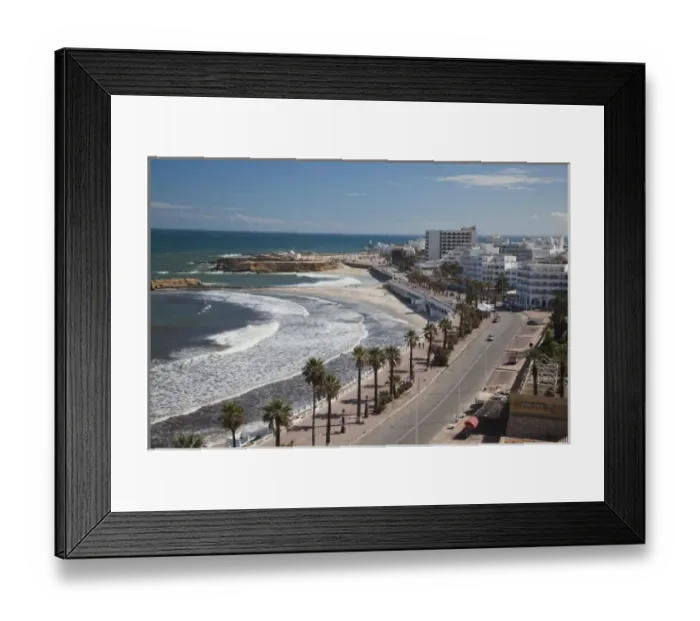 Framed Print : Tunisia, Tunisian Central Coast, Monastir, elevated view of Route de la Corniche