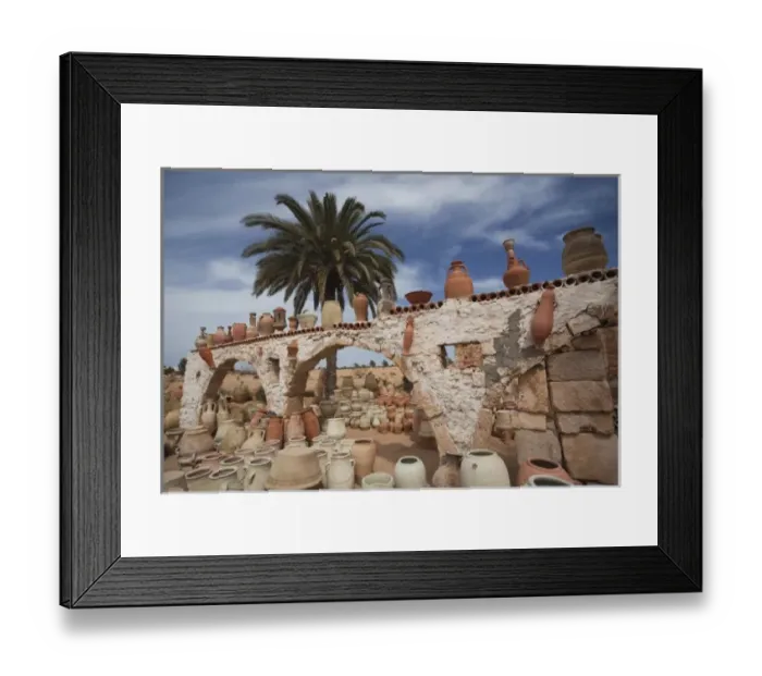 Framed Print : Tunisia, Jerba Island, Guellala, locally produced pottery for sale
