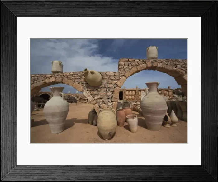 Framed Print : Tunisia, Jerba Island, Guellala, locally produced pottery for sale
