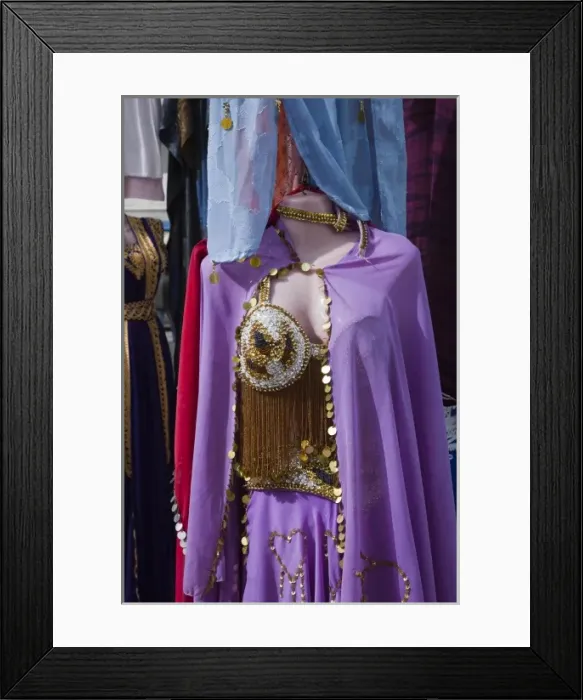 Framed Print : Tunisia, Jerba Island, Midoun, souvenir belly dancer outfit Framed Print : Tunisia, Jerba Island, Midoun, souvenir belly dancer outfit
