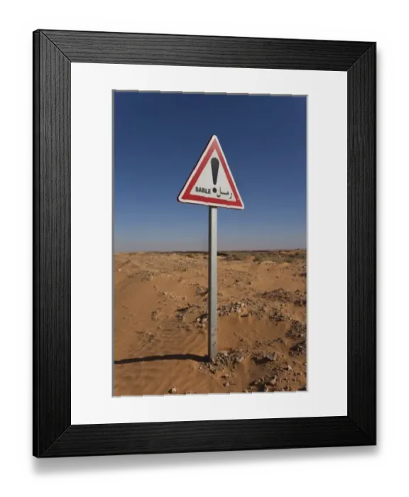 Framed Print : Tunisia, Ksour Area, Ksar Ghilane, Grand Erg Oriental Desert, oil pipeline road Framed Print : Tunisia, Ksour Area, Ksar Ghilane, Grand Erg Oriental Desert, oil pipeline road