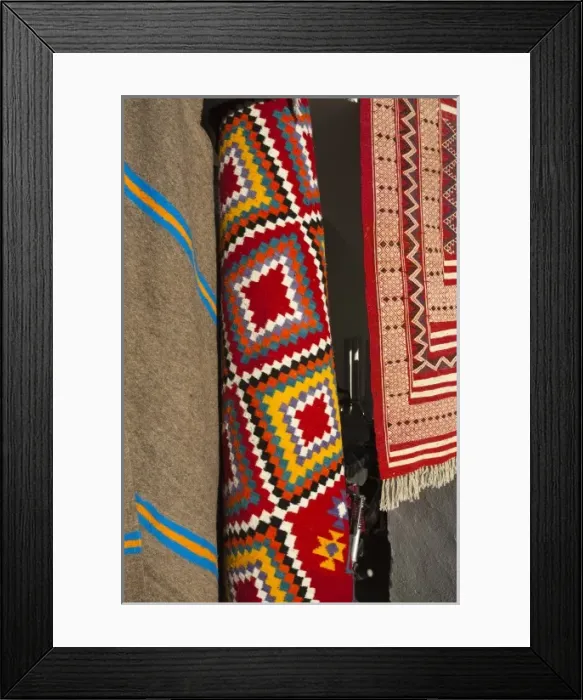 Framed Print : Tunisia, Sahara Desert, Douz, souq-market, Berber carpets for sale