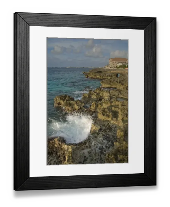 Framed Print : Caribbean Sea, Cayman Islands. Coral shoreline in George Town