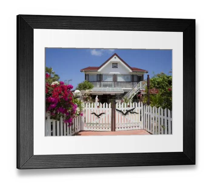 Framed Print : Colorful residents homes, Cayman Brac, Cayman Islands, Caribbean