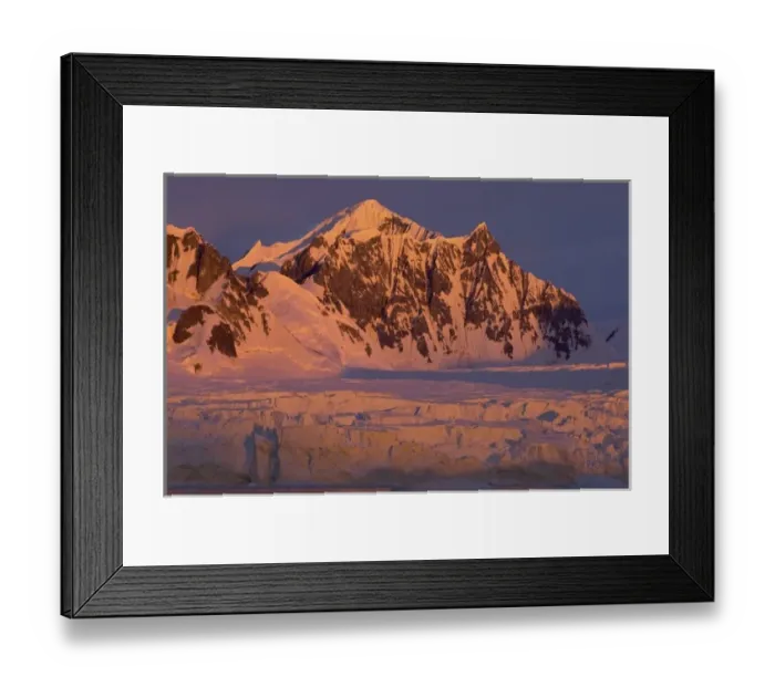 Framed Print : frozen glacial mountain landscape along the western Antarctic peninsula at sunset Framed Print : frozen glacial mountain landscape along the western Antarctic peninsula at sunset