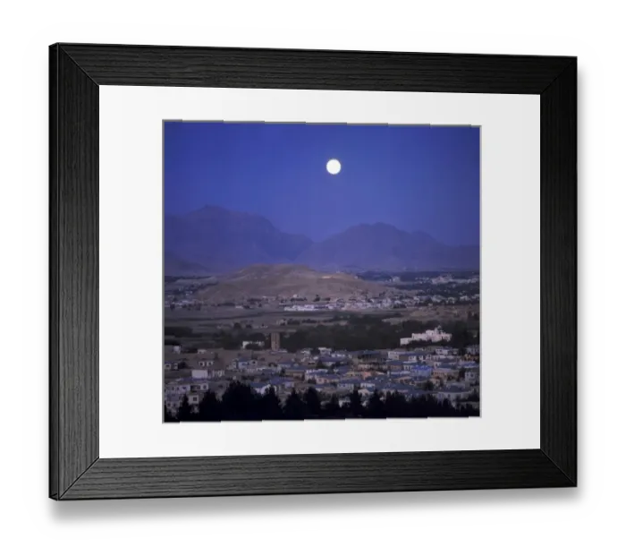 Framed Print : Afghanistan, Kabul. A full moon illuminates the sleeping city of Kabul, Afghanistans capital