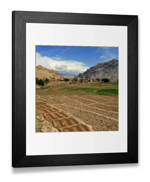Framed Print : Afghanistan, Shibar Pass. Ancient irrigation techniques retain water for terraces Framed Print : Afghanistan, Shibar Pass. Ancient irrigation techniques retain water for terraces
