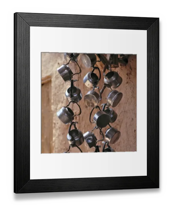 Framed Print : Afghanistan, Tashkurghan. Metal teapots create a necklace of silver at a tea stall Framed Print : Afghanistan, Tashkurghan. Metal teapots create a necklace of silver at a tea stall