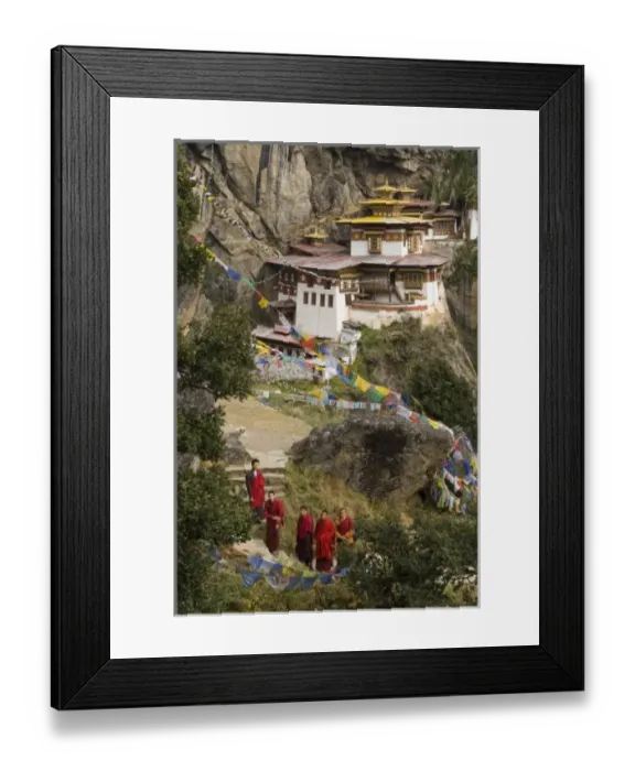Framed Print : Bhutanese monks at a Taksang Monastery near Paro, Bhutan Framed Print : Bhutanese monks at a Taksang Monastery near Paro, Bhutan
