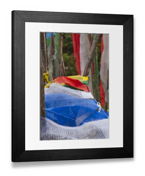 Framed Print : Prayer flag poles in the mountain, Yotongla Pass, Bumthang area, Bhutan Framed Print : Prayer flag poles in the mountain, Yotongla Pass, Bumthang area, Bhutan