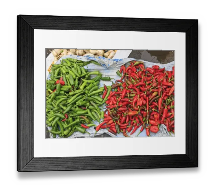 Framed Print : Asia, Bhutan. Open air market in Wangdue selling chilies