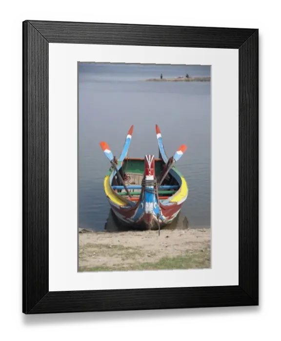 Framed Print : Myanmar (aka Burma), Mandalay, Amarapura. View of Taungthaman lake from the historic U Bein Bridge