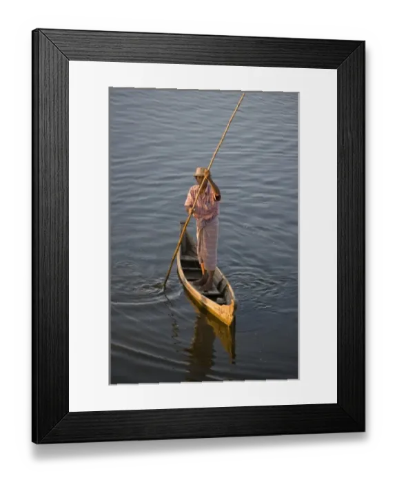 Framed Print : Asia, Myanmar, Mandalay, Man in the boat Framed Print : Asia, Myanmar, Mandalay, Man in the boat
