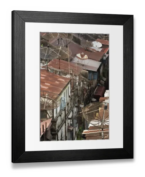 Framed Print : Asia, Myanmar, Yangon, downward view of roof tops and alley