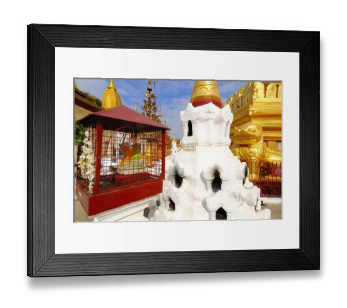 Framed Print : Asia, Myanmar (Burma), Bagan (Pagan). A small shrine at the Shwe Zigon Pagoda in Bagan