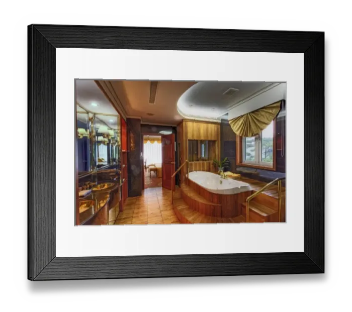 Framed Print : Plush interior of bathroom at hotel on Yellow Mountain, China