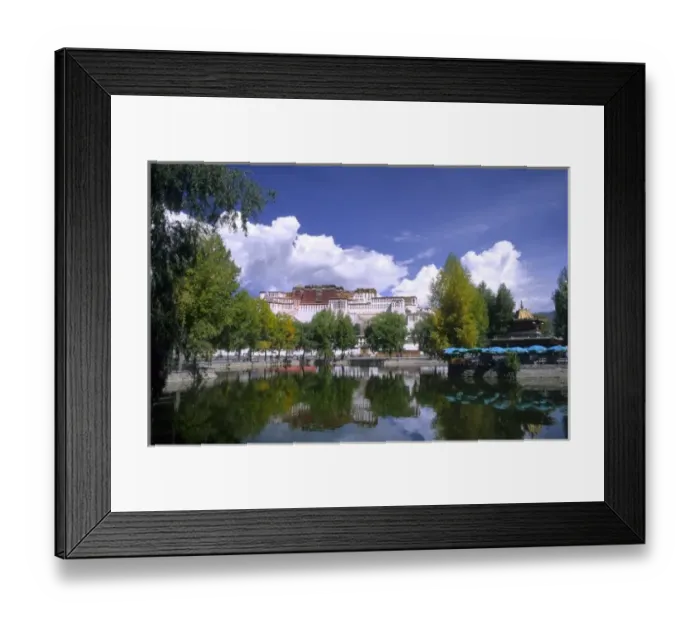 Framed Print : Potala Palace on mountain the home of the Dalai Lama with lake in capital city of Framed Print : Potala Palace on mountain the home of the Dalai Lama with lake in capital city of