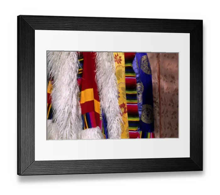 Framed Print : Artwork and silk fabrics in the city of Lhasa Tibet China Framed Print : Artwork and silk fabrics in the city of Lhasa Tibet China