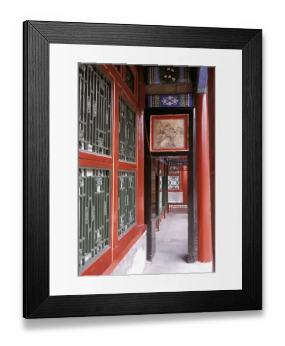 Framed Print : Asia, China, Beijing. Summer palace, paintings and intricate designs decorate hallway