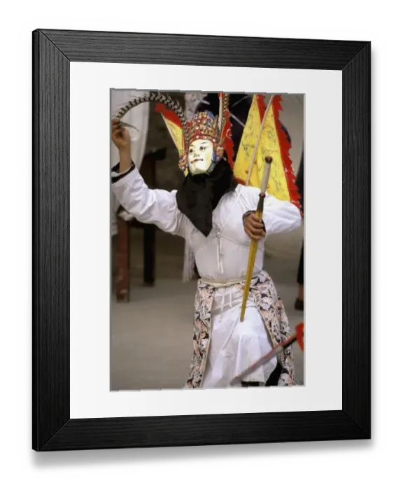 Framed Print : China, Guizhou Province, Dixi Village. Costumed actor with mask in traditional Han opera