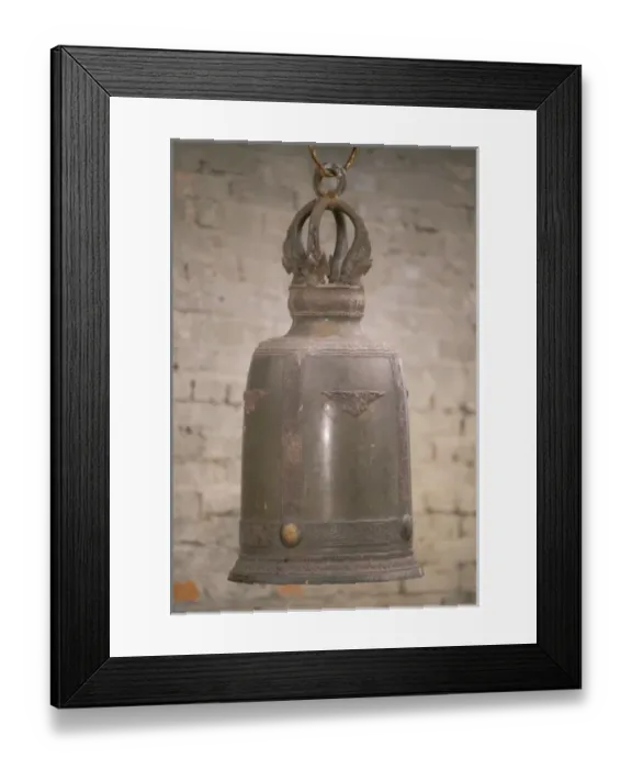Framed Print : Asian, China, Yunnan Province, Xishaungbanna, Manfeilong Village. Large cast bell
