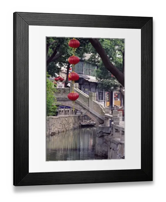 Framed Print : Asia, China, Jiangsu Province, Luzhi. Scene of ancient buildings, canal and arched