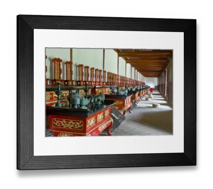 Framed Print : Asia, China, Yunnan Province, Jianshui. Row of Confucian testing desks in a side Framed Print : Asia, China, Yunnan Province, Jianshui. Row of Confucian testing desks in a side
