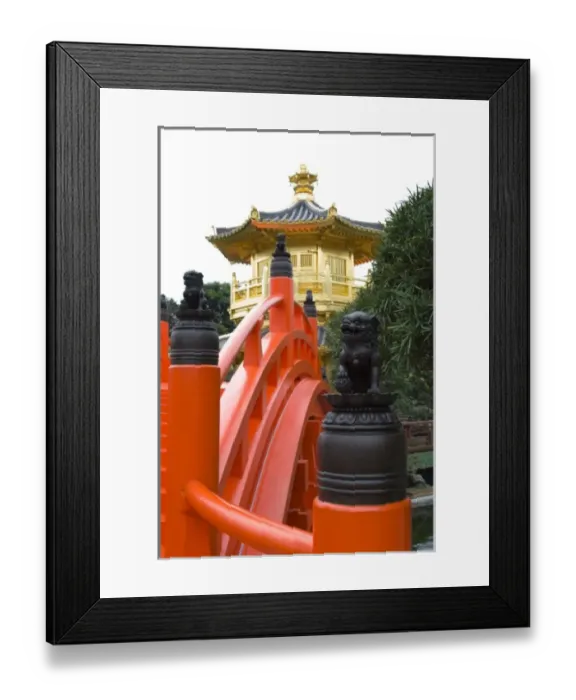 Framed Print : Asia, China, Hong Kong, Kowloon, Wong Tai Sin District. Red humpback bridges lead Framed Print : Asia, China, Hong Kong, Kowloon, Wong Tai Sin District. Red humpback bridges lead