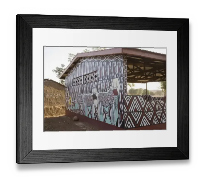 Framed Print : Africa, West Africa, Ghana, Sirigu. Mural of zebu on open structure in Sirigu painted village Framed Print : Africa, West Africa, Ghana, Sirigu. Mural of zebu on open structure in Sirigu painted village