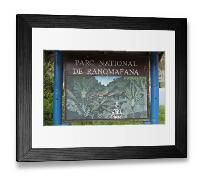 Framed Print : Madagascar, Ranomafana National Park. A sign at the park entrance