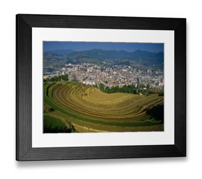 Framed Print : Asia, China, Yunnan Province, Jinping. Jinping below terraced farm fields Framed Print : Asia, China, Yunnan Province, Jinping. Jinping below terraced farm fields